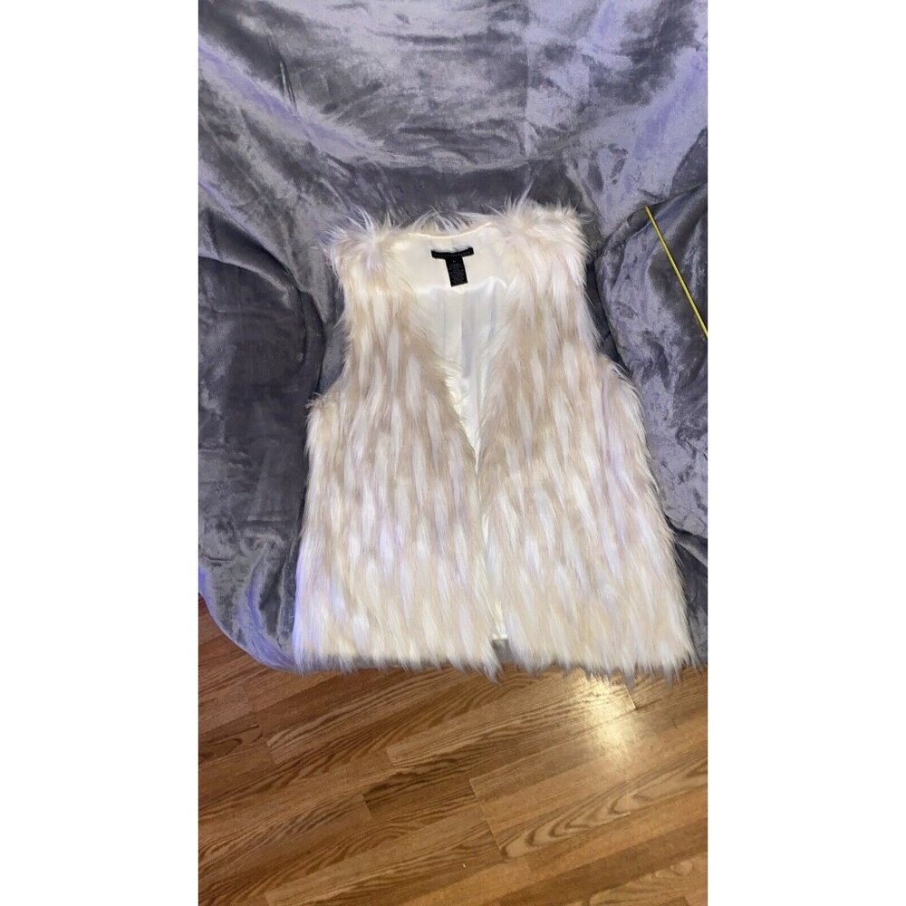 GRACE ELEMENTS Faux Fur VEST Womens Sz M Cream And Beige Blend Casual Work Party - Picture 15 of 16